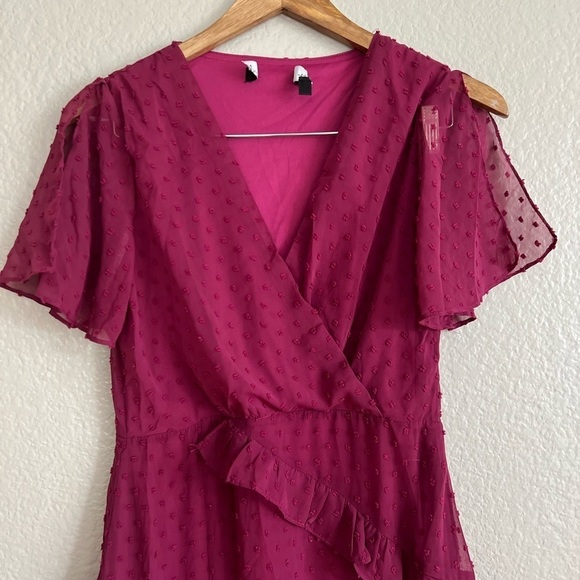 Next to You Plum Swiss Dot Ruffled Midi Dress - Picture 4 of 8